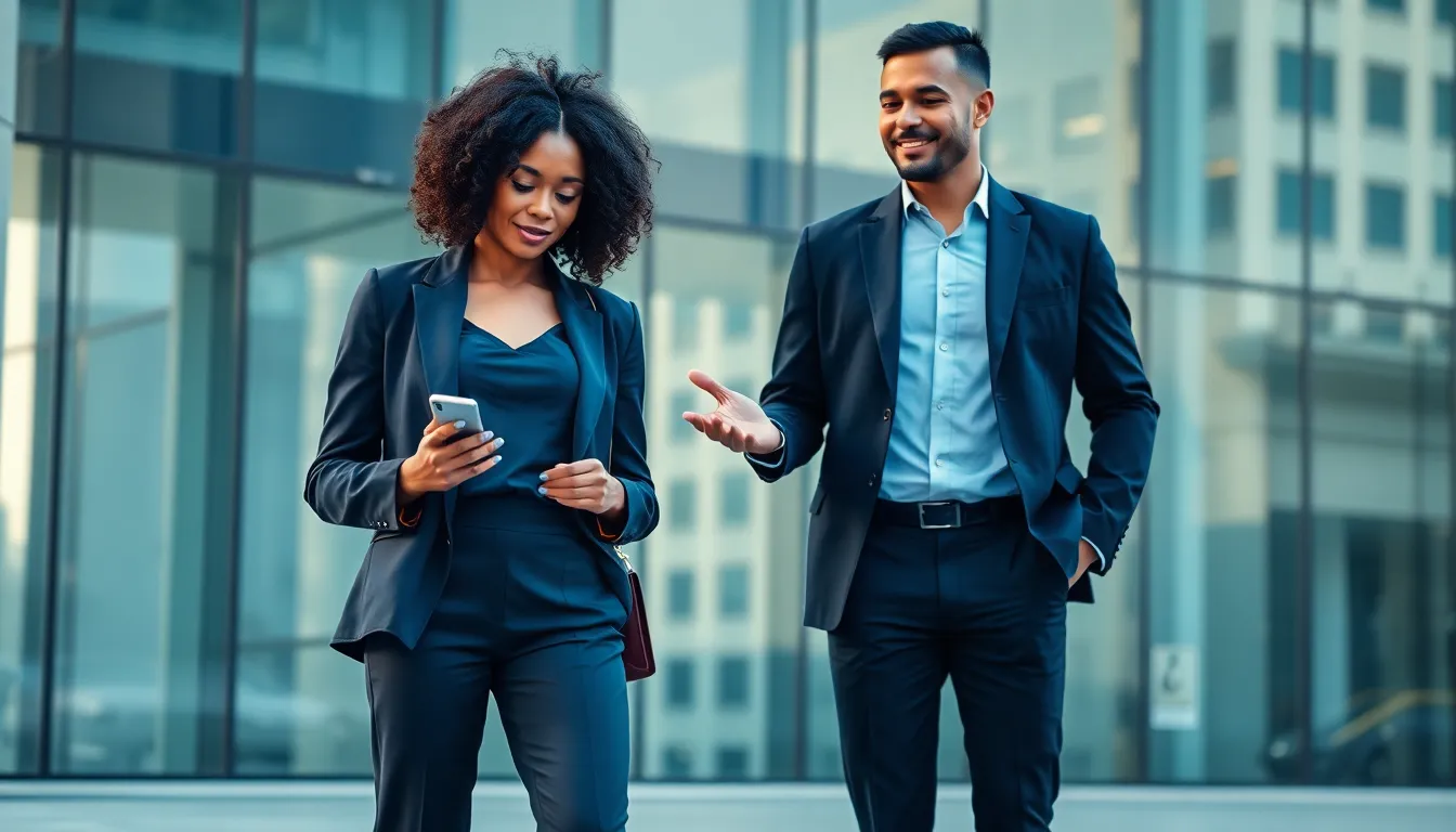 diverse professionals demonstrating stylish wearable pants in an urban setting.