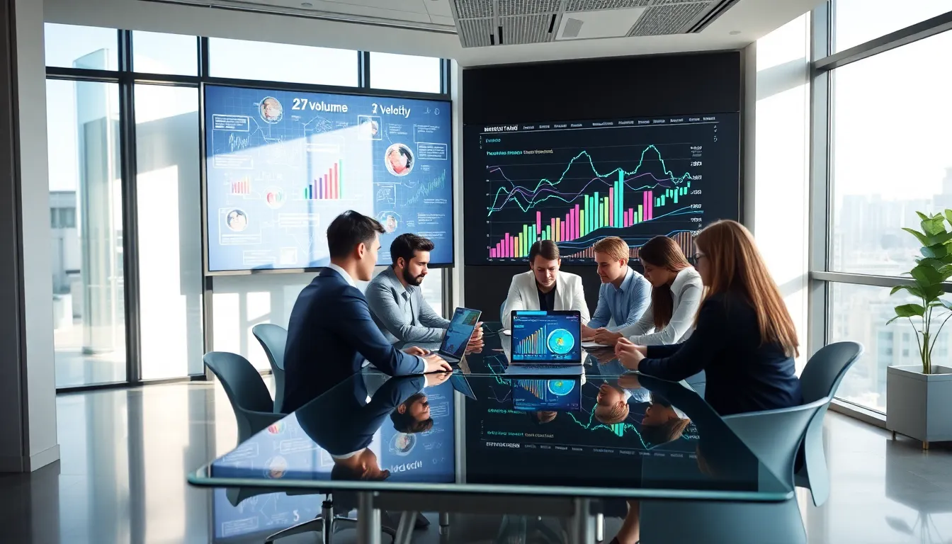 diverse team analyzing big data in a modern office.