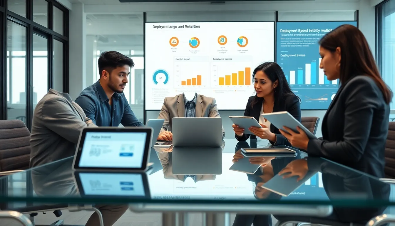 diverse team discussing AWS DevOps consulting in a modern office.